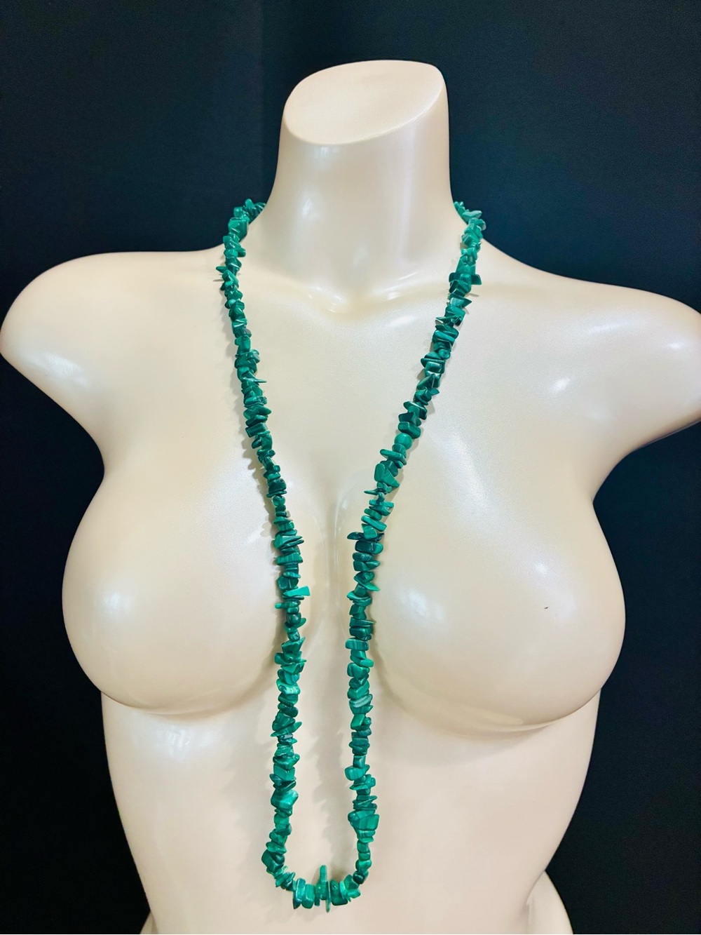 118g VTG Malachite Chip Stone Long Over The Head Necklace Heavy Bold EUC